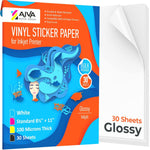 Load image into Gallery viewer, Printable Vinyl Sticker Paper Waterproof Decal Paper for Inkjet Printer 30 Self Adhesive Sheets Glossy White Standard Letter Size 8.5 x11