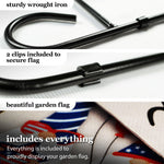 Load image into Gallery viewer, G128 Combo Pack: Garden Flag Stand Black 36 in x 16 in & Garden Flag Patriotic Decoration Welcome Three Gnomes Celebrating 4th of July 12x18 DoubleSided Burlap Fabric
