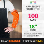 Load image into Gallery viewer, Disposable Sleeve Protectors for Arms 18 Inch Long Pack of 100 Orange Disposable Arm Sleeve Protectors with Elastic Ends 1 mil Thick and Waterproof Polyethylene Disposable Sleeves to Cover Arms