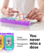 Load image into Gallery viewer, Weekly Pill Organizer 1 time a Day Pill Box 7 Day with Enhanced Waterproof Seal Large compartments Hold Big Vitamins & Supplements Upgraded Locking lids for Home & Travel use Durable Hard case