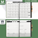 Load image into Gallery viewer, 2025 2026 HARDCOVER Leather Planner Weekly & Monthly 8.5x11 Inches Academic Planner Business Personal or Student Pen Holder Thick Paper July 2025 June 2026 (Dark Green)