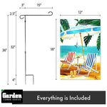 Load image into Gallery viewer, Combo Pack: Garden Flag Stand Black 36x16 Inch & Garden Flag Beach Summer with Chairs Umbrella 12x18 Inch