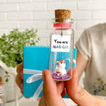 Load image into Gallery viewer, Tiny Magical Message in a Bottle Gift Idea Classy Inspirational Gifts for Him and Her Unique Presents for Women and Men (Rainbow Unicorn You Are Magical in Wooden Frame)