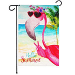 Load image into Gallery viewer, Garden Flag Hello Summer Peace Sign Flamingo 12x18 Inch Summer Printed Blockout