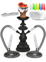 Load image into Gallery viewer, Hookah Set 2 Hose Black 12 inch Hookah 50 Foil Bowl 10 Tips 2 Mouthpieces Tongs