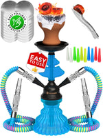 Load image into Gallery viewer, Royal Blue Hookah Set 2 Hose Hookah LilOne 12” Blue Mini Hookah Hookah Set with 50x Foil Hookah Bowl 10x Tips 2x Mouthpiece 2x Hooka Hose and Tongs