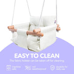 Load image into Gallery viewer, Canvas Baby Swing Wooden Hanging Swing Seat Chair with Safety Belt Durable Baby Swing Chair Outdoor and Indoor Swing for Kids Mounting Hardware Included Ivory