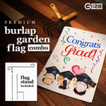 Load image into Gallery viewer, Combo Pack: Garden Flag Stand Black 36x16 in and Flag 12x18 in Congrats Grad