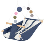 Load image into Gallery viewer, Canvas Kids Swing Wooden Hanging Seat Chair with Safety Belt Durable Toddler Seat Suitable for Outdoor and Indoor Use Mounting Hardware Included Blue