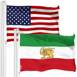 Load image into Gallery viewer, G128 Combo Pack: American USA Flag 3x5 Ft & Iran Lion Iranian Lion Flag 3x5 Ft Both LiteWeave Pro Series Printed 150D Polyester, Brass Grommets