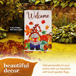 Load image into Gallery viewer, Garden Flag Welcome Gnome with Coffee at Harvest 12x18 Blockout Fabric
