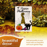 Load image into Gallery viewer, G128 Combo Pack: Garden Flag Stand Black 36 in x 16 in & Garden Flag Happy Halloween Decoration Gnome with Pumpkin and Black Cat 12x18 DoubleSided Blockout Fabric