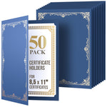 Load image into Gallery viewer, 50 Pack Premium Blue Certificate Holders 8.5 x 11 inch Heavyweight 300gsm Cardstock Diploma Holder & Certificate Folder Award Certificate Folders for Graduation with Gold Foil Diploma Cover