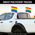 Load image into Gallery viewer, G128 2 Pack: LGBT Rainbow Pride Car Flag 11x17 In Double LiteWeave Pro Series Double Sided Printed 150D Polyester Flagpole Included Perfect for Festival Celebrations, Parades