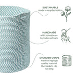 Load image into Gallery viewer, Recycled Cotton Laundry Basket Woven Rope Blanket Storage Basket Toys Towels Laundry and Living Room Organization 15x15x17.7 Eco Friendly and Stylish White & Blue Melange