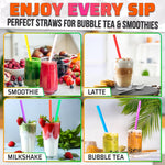 Load image into Gallery viewer, Large Pack of 300 Boba Straws Individually Wrapped – Thick Smoothie Straws Disposable for Milkshakes Bubble Tea Ice Lattes & Lemonade Bar Supplies – (0.4 Wide 9.25 Tall) 8 Colors Smooth Edges