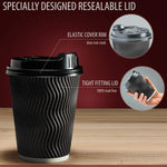 Load image into Gallery viewer, Insulated Disposable Coffee Cups with Lids & Straws 12 oz 100 Packs Black Cups