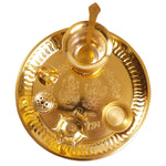 Load image into Gallery viewer, The Fine Living Co. Exquisite Gold Plated Pooja Thali Decorative Serving Plate Set of 1 for Hindu Rituals Ceremonies Puja Diwali Home Decor Festive Celebrations