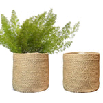 Load image into Gallery viewer, Jute Planter Basket Set of 2 Woven Jute Rope Covers for Decorating Indoor Outdoor Succulents Small Plant Pots Multi Purpose Storage Bins 6.5 Inches Modern Style Décor Brown