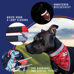 Load image into Gallery viewer, Dog Christmas Bandana 2 Pack – Reflective Holiday Ugly Sweater Dinosaur Print & Classic Xmas Design – Adjustable Pet Collar Bandanas for Large Medium & Small Breeds Dog or Cat Accessory Gift