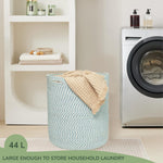 Load image into Gallery viewer, Recycled Cotton Laundry Basket Woven Rope Blanket Storage Basket Toys Towels Laundry and Living Room Organization 15x15x17.7 Eco Friendly and Stylish White & Blue Melange
