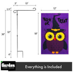 Load image into Gallery viewer, G128 Combo Pack: Garden Flag Stand Black 36x16 Inch & Garden Flag Trick or Treat Owl Purple 12x18 Inch