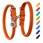 Load image into Gallery viewer, Rolled Leather Dog Collar Padded Small Dogs 13–16 in Neck Orange