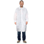 Load image into Gallery viewer, Disposable Lab Coats for Adults X Large 42 inch White Polypropylene Medical PPE Disposable Clothing 10 Pack Waterproof Lab Coats Disposable with Elastic Wrists Folded Collar Front Snaps