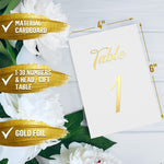 Load image into Gallery viewer, Gold Table Numbers 1 30 for Wedding Reception Gold Foil Table Number Cards 4x6 Inch with Head & Gift Table Restaurant Table Numbers Wedding Numbers for Tables Card Stock Wedding Table Numbers