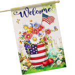 Load image into Gallery viewer, House Flag Welcome USA Patriotic Flower Pot 28x40 Inch Printed Blockout