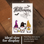 Load image into Gallery viewer, G128 Combo Pack: Garden Flag Stand Black 36 in x 16 in & Garden Flag Happy Halloween Decoration Three Gnomes Spider Web 12x18 DoubleSided Burlap Fabric