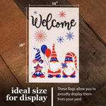 Load image into Gallery viewer, G128 Combo Pack: Garden Flag Stand Black 36 in x 16 in & Garden Flag Patriotic Decoration Welcome Three Gnomes Celebrating 4th of July 12x18 DoubleSided Burlap Fabric