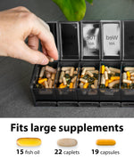 Load image into Gallery viewer, Extra Large Pill Organizer Black XXL Vitamin Holder for Weekly Supplements Double Sided Pill Box 7 Day with Big AM PM Compartments Huge Daily Medicine Dispenser 2 Times a Day Reliable and Easy to Use
