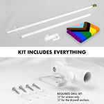 Load image into Gallery viewer, Combo Pack: 6 Ft Tangle Free Aluminum Spinning Flagpole (White) & LGBT Progress Rainbow Pride Flag 3x5 Ft, LiteWeave Pro Series Printed 150D Polyester Pole with Flag Included