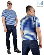 Load image into Gallery viewer, Striped TShirt Light Blue Short Sleeved Original Telnyashka Тельняшка (L)