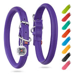Load image into Gallery viewer, Purple Rolled Leather Dog Collar Padded Small Dogs 13–16 in Neck