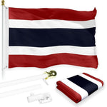 Load image into Gallery viewer, Combo Pack 6 Ft Tangle Free Spinning Flagpole White Thailand Thai Flag 3x5 ft
