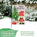 Load image into Gallery viewer, G128 Combo Pack: Garden Flag Stand Black 36 in x 16 in & Garden Flag Merry Christmas Decoration Santa Gnome with Present 12x18 Double Sided Blockout Fabric