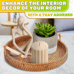 Load image into Gallery viewer, Rattan Tray 8.7 Inch Round Woven Serving Basket with Handles Decorative Tray for Coffee Table Bread Fruit Vegetables Restaurant & Home Use