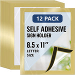 Load image into Gallery viewer, 12 Pack Magnetic Sign Holder 8.5 x 11 inch with Adhesive Back Gold Magnetics Poster Frame Magnetic Paper Holder Reusable Adhesive Frames Magnet Frame for Wall Windows Magnet Document Holders