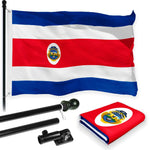 Load image into Gallery viewer, Combo Pack: 6 Feet Tangle Free Spinning Flagpole (Black) Costa Rica Costa Rican Flag 3x5 ft Printed 150D Brass Grommets (Flag Included) Aluminum Flag Pole