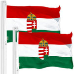 Load image into Gallery viewer, G128 2 Pack: Hungary Coat of Arms Flag 3x5 Ft Printed 300D Polyester Indoor/Outdoor, Vibrant Colors, Brass Grommets, Quality Polyester
