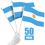 Load image into Gallery viewer, G128 50 Pack Handheld Argentina Argentinian Stick Flags 12x18 In Printed 150D Polyester, Country Flag, Solid Wooden Stick, Spear Gold Tip