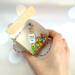 Load image into Gallery viewer, Tiny Magical Message in a Bottle Gift Idea Classy Inspirational Gifts for Him and Her Unique Presents for Women and Men (Green Avocado Happy Avo Day in Craft Gift Box)