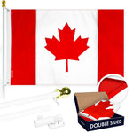 Load image into Gallery viewer, Combo Pack: Flag Pole 5 FT White Tangle Free & Canada Canadian Flag 2x3 FT Double Sided Embroidered 210D Heavy Duty Polyester Indoor/Outdoor, Vibrant Colors, Brass Grommets, 3ply