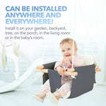 Load image into Gallery viewer, Canvas Baby Swing Seat with Safety Belt Durable Wooden Swing Chair for Kids Indoor & Outdoor Use Mounting Hardware Included Gray White