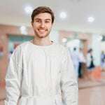 Load image into Gallery viewer, Disposable Isolation Gown X Large Pack of 10 White PPE Gowns Disposable Microporous 50 GSM Disposable Gowns Medical Protective Gown Disposable with Elastic Wrists Waist Neck Ties No Pockets