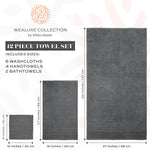 Load image into Gallery viewer, 12 Pcs Set Bath Hand Towels 100% Cotton Soft Plush Highly Absorbent Quick Gray