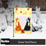 Load image into Gallery viewer, Combo Pack: Garden Flag Stand Black 36x16 Inch Garden Flag Cats in Love 12x18