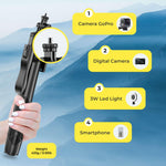 Load image into Gallery viewer, Phone Tripod 62 Selfie Stick for iPhone with Remote and 3W LED Light, Universal Mount, Phone Stand for Recording & Streaming, Tripod for iPhone & Android Phone & Gopro